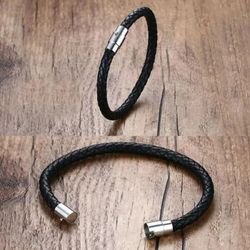 unisex braided leather bracelet magnetic clasp