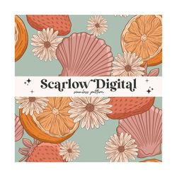 summer seamless pattern-fruit sublimation digital design download-sea shells seamless pattern, fruit seamless file, flow