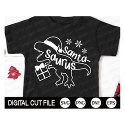 christmas dinosaur svg, santa saurus svg, santa t-rex svg, dinosaur santa hat, kids christmas shirt, png, dxf, svg files