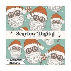 Groovy Santa Claus Seamless Pattern-Christmas Sublimation Digital Design Download-peace santa seamless, groovy christmas