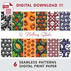 6 halloween seamless tileable patterns - trandy 3d inflated puff bubble style - digital paper - big bundle