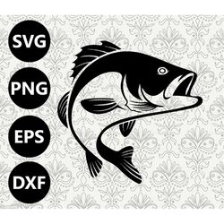 Bass Fish Silhouette Clipart vector svg file for cutting with Cricut
