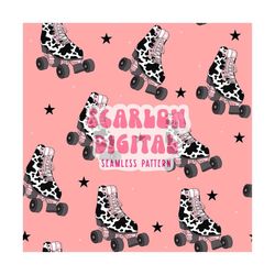 roller skate seamless pattern-cowhide sublimation digital design download-western seamless pattern, skater girl design,