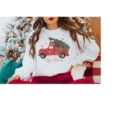 red farmhouse truck christmas pajamas, christmas tree, christmas eve gifts, most wonderful time of the year pjs, unisex