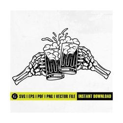 skeleton cheers svg | toast svg | skeleton hand holding a beer mug | salud svg | beer cheers svg | beer t-shirt decal st