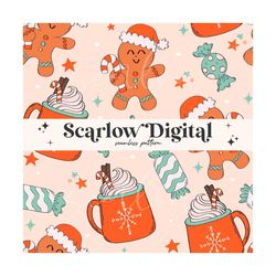 gingerbread seamless pattern-christmas sublimation digital design download-hot cocoa seamless pattern, winter seamless,