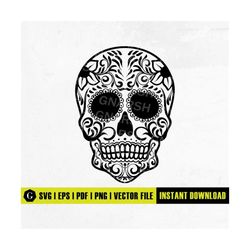 Candy Skull SVG | Flower Skull SVG | Gothic Decal Shirt Graphics Drawing | Cricut Silhouette Cuttable Clipart Vector Dig