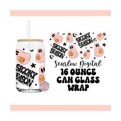 ghost glass can wrap png-halloween 16 oz. can glass sublimation digital design download-spooky can glass png, fall cup w