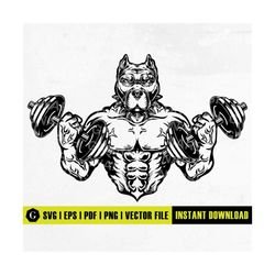 pitbull body builder svg | wild dog cut file | strong build animal clipart | muscle man stencil | gym fitness coach or i