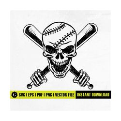 baseball skull with crossed bats svg | softball skull svg | skull svg | baseball svg | skull baseball svg | baseball mom