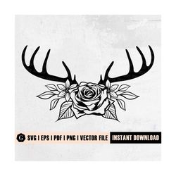 floral deer antlers svg file | deer antlers flowers svg file | antler svg file | antler cut file | floral deer antlers c