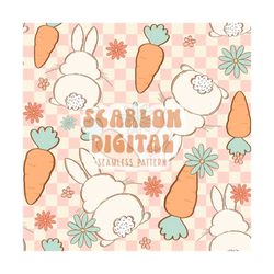 bunny and carrots seamless pattern-easter sublimation digital design download-girl easter seamless file, floral sublimat