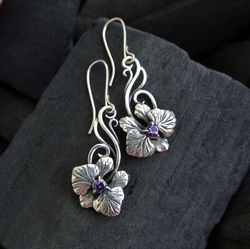 amethyst orchid earrings handmade sterling silver earrings