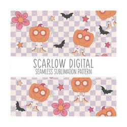 groovy pumpkin seamless pattern-halloween sublimation digital design download-girl seamless pattern, halloween seamless