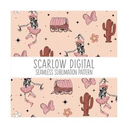 cowgirl seamless pattern-western sublimation digital design download-skeleton seamless pattern, ballerina sublimation, c