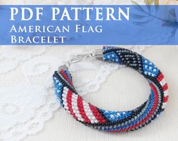 pdf pattern usa flag bracelet, native american seed bead crochet bracelet tutorial, independence day bracelet pattern