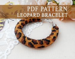 leopard seed bead crochet bracelet pattern diy, beading tutorial, crafter adult women gift, beadwork bracelet pattern