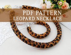 leopard seed bead crochet necklace pattern diy, beading tutorial, crafter adult women gift, beadwork necklace pattern