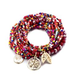 multi-layered boho bracelets with tree of life for women, african jewelry, crystal seed beads, y2k accessories.