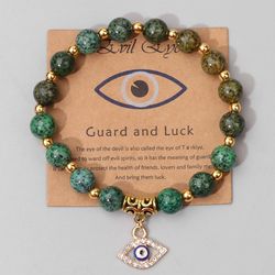 Turkish Evil Eye Lucky Bracelet for Men and Women, Natural Stone Bead Pendant with Card, Charms, Yoga Fashion, Energetic