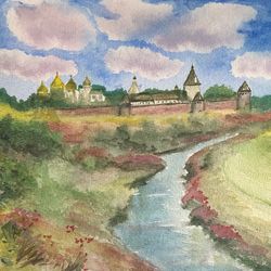 old fortress landscape original watercolour painting hand painted modern painting wall art original artwork 8x11 inch