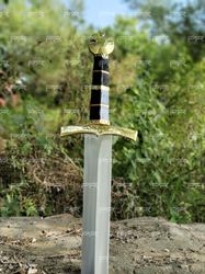 medieval holy knight templar sword with leather scabbard, battle ready sword