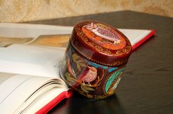 red lacquer box with birds handcrafted decorative accent