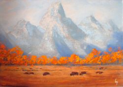 grand teton painting original oil painting on canvas, wyoming painting original oil art by "walperion paintings"