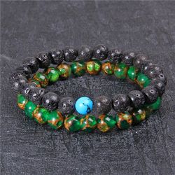 natural volcanic lava bead bracelet for men and women, 2 pieces/set, 8mm distance, round charm, beaded stone