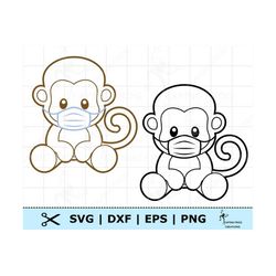 monkey wearing face mask svg. monkey dxf. cricut cut files, layered. baby monkey svg. monkey in face mask svg. cute monk