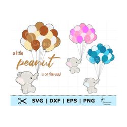 elephant with balloons svg. circut cut files, layered files. silhouette files. png. dxf. baby elephant. pink, blue. inst