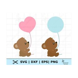 baby bear with balloon svg.  circut cut files, silhouette. layered files. teddy bear clipart. cute baby bear png. teddy