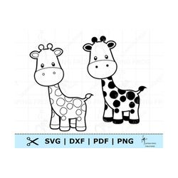 giraffe svg png dxf pdf. cricut cut files, silhouette. jungle animals. outline, stencil. giraffe clipart. cute, baby.