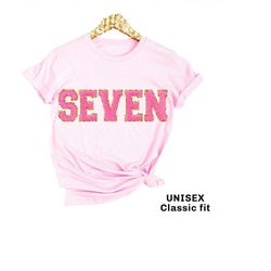 7th Birthday Shirt, Birthday Girl SEVEN Sweatshirt Chenille letter patches