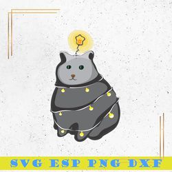 cute cat svg, cat wearing light bulb svg, animal svg