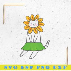 cute cat svg, beautyful cat wearing green dress svg, sun flower cat svg, animal svg