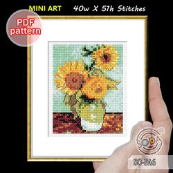 cross stitch pattern so-fa6 'vase with three sunflowers by van gogh'by van gogh,mini art tiny famous paintings fine art