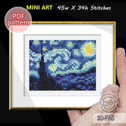 cross stitch pattern so-fa5 'starry night by van gogh'by van gogh,mini pdf tiny small great famous paintings fine art