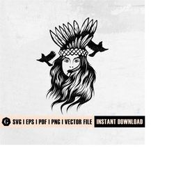 american native woman svg file | indian woman | native american | warrior svg | feather svg | girl with flowers | boho s