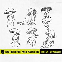 bundle mushroom head woman svg | mushroom girl svg | mushroom head svg | mushroom svg | fungi svg | psychedelic svg deca