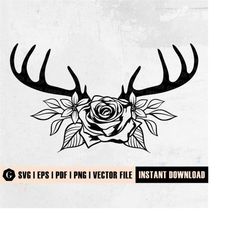 floral deer antlers svg file | deer antlers flowers svg file | antler svg file | antler cut file | floral deer antlers c