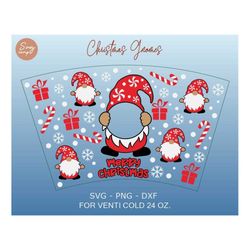 gnome christmas cold cup svg, christmas cup svg, christmas wrap svg, christmas pattern decal full wrap venti cold cup 24