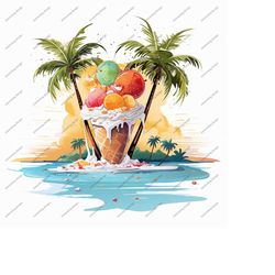 summer beach illustration, ice cream clip art, travel graphics, palm tree clip art, beach chairs, summer clothes, summer