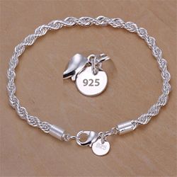 new high quality 925 sterling silver 4mm women men chain male twisted rope bracelets fashion silver jewelry