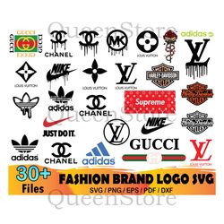 30 fashion brand logo bundle svg, adidas logo svg, chanel logo svg