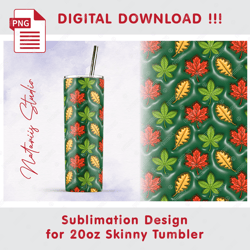 inflated 3d puffy fall leaves pattern - seamless sublimation pattern - 20oz skinny tumbler - full wrap