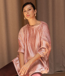 pink asymmetrical pleated silk shirt for women