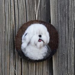 old english sheepdog christmas ornament, wool needle felted ornament, pet ornament, dog lover gift