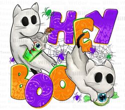 hey boo with ghost cats png, happy halloween png, spooky season png, trick or treat png, halloween ghost png, sublimate