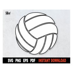 volleyball svg, solid white volleyball with black outline, svg cut file, svg file for cricut, sport clipart, instant dig